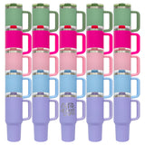 New Style 20 pack double walled stainless steel vacuum insulated blank sublimation macaroon white 40oz leak proof removable flip straw tumbler cups with handle and straw