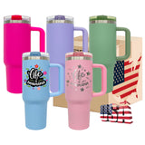 New Style 20 pack double walled stainless steel vacuum insulated blank sublimation macaroon white 40oz leak proof removable flip straw tumbler cups with handle and straw