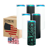 RTS 25 pack_20oz black white powder coated mirror green plated underneath 20oz skinny straight tumbler for laser engraving