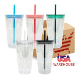 USA warehouse-25pack 16oz mini size double walled snow globe plastic cups water bottles  for kids and wraps-Gabby