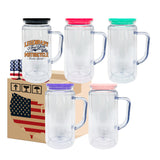 25 pack-12oz 16oz snow globe double walled plastic cups with handle with PP lids-Holly