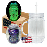 USA warehouse RTS_25 pack USA warehouse double walled blank clear snow globe glitter 20oz plastic can mason jar acrylic mugs with handle _ Gabby