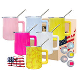 25 pack 10oz blank sublimation coffee travel mugs with removable plastic handle ,Magnetic Sliding Lid and metal straw