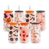 USAa warehouse 50 pack 16oz Halloween designs  3D touch UV printing beer glass can with plastic lid and clear PP straw-Gabby
