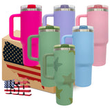 New Style double walled stainless steel vacuum insulated blank sublimation macaroon white 40oz leak proof removable flip straw tumbler cups with handle and straw
