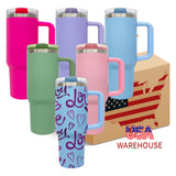 New Style double walled stainless steel vacuum insulated blank sublimation macaroon white 40oz leak proof removable flip straw tumbler cups with handle and straw