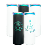 RTS 25 pack_20oz black white powder coated mirror green plated underneath 20oz skinny straight tumbler for laser engraving