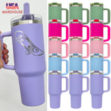 New Style 20 pack double walled stainless steel vacuum insulated blank sublimation macaroon white 40oz leak proof removable flip straw tumbler cups with handle and straw