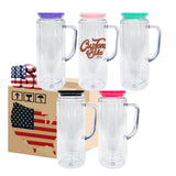 25 pack-12oz 16oz snow globe double walled plastic cups with handle with PP lids-Holly