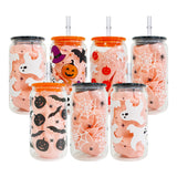 USAa warehouse 50 pack 16oz Halloween designs  3D touch UV printing beer glass can with plastic lid and clear PP straw-Gabby