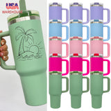 New Style 20 pack double walled stainless steel vacuum insulated blank sublimation macaroon white 40oz leak proof removable flip straw tumbler cups with handle and straw