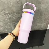 USA warehouse RTS_30oz flip straw rainbow plated macaron mixed 4 colors tumblers for laser engraving_Gabby