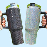 16 pack RTS USA warehouse_40oz Multicolour rhinestone bling studded bling tumbler with handle lid and straw_Gabby