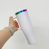 customization birthday wedding Commemorative gifts new leak proof rainbow plated underneath 40oz curved tumbler with lids and straws for laser engraving -Gabby