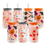 USAa warehouse 50 pack 16oz Halloween designs  3D touch UV printing beer glass can with plastic lid and clear PP straw-Gabby