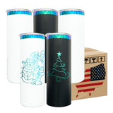 RTS 25 pack_20oz black white powder coated mirror green plated underneath 20oz skinny straight tumbler for laser engraving