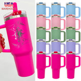 New Style 20 pack double walled stainless steel vacuum insulated blank sublimation macaroon white 40oz leak proof removable flip straw tumbler cups with handle and straw