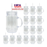 USA warehouse RTS_25 pack USA warehouse double walled blank clear snow globe glitter 20oz plastic can mason jar acrylic mugs with handle _ Gabby