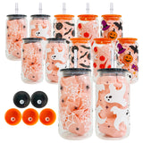 USAa warehouse 50 pack 16oz Halloween designs  3D touch UV printing beer glass can with plastic lid and clear PP straw-Gabby