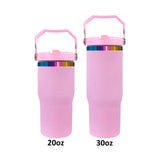 25 pack mirror rainbow plating Children's 20oz water bottle with portable handle and flip top straw for laser engraving