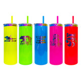 China warehouse_ 25 pack 20oz stainless steel Neon colored rainbow underneath straight tumblers with colored pp lids_Gabby