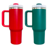 H2.0 Powder coated silver plated 40oz Christmas red and green tumblers for laser engraving _Gabby