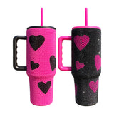 RTS USA warehouse 20 pack Hot pink black 40oz sweet heart print diamond bling rhinestone tumblers with lids and straws_Gabby