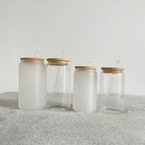 RTS USA warehouse 16oz 50pcs pack BPA free frosted glass can with bamboo lids for sublimation --Gabby