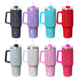 16 pack RTS USA warehouse_40oz Multicolour rhinestone bling studded bling tumbler with handle lid and straw_Gabby