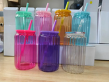 25 pack 16oz new design sublimation glass can tumblers with colored plastic lids_Gabby