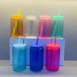 25 pack 16oz new design sublimation glass can tumblers with colored plastic lids_Gabby