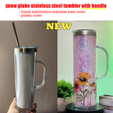 Shipping free-20oz Stainless Steel Travel Snow Globe Mug Double Wall Sublimation Snow Globe Tumbler with handle-Gabby