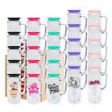 25 pack-12oz 16oz snow globe double walled plastic cups with handle with PP lids-Holly