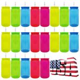 USA warehouse RTS_25 pack 16oz plastic Acrylic neon colored Acrylic soda can with colorful pp lids_Gabby