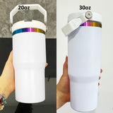 25 pack mirror rainbow plating Children's 20oz water bottle with portable handle and flip top straw for laser engraving