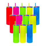 China warehouse_ 25 pack 20oz stainless steel Neon colored rainbow underneath straight tumblers with colored pp lids_Gabby