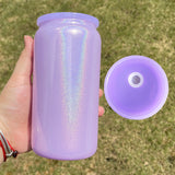 16oz shimmer glitter glass beer cans with PP lids for sublimation-25pack USA warehouse
