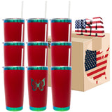 USA warehouse-20oz green plated stainless steel car tumbler with maginetic sliding lid for laser engraving-Gabby
