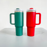 H2.0 Powder coated silver plated 40oz Christmas red and green tumblers for laser engraving _Gabby