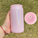 USA warehouse RTS-50pack 16oz shimmer glass cans with PP lids for sublimation -Gabby