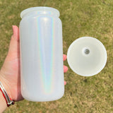 16oz shimmer glitter glass beer cans with PP lids for sublimation-25pack USA warehouse