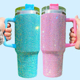 16 pack RTS USA warehouse_40oz Multicolour rhinestone bling studded bling tumbler with handle lid and straw_Gabby