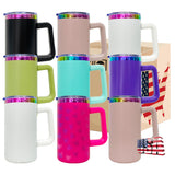 USA warehouse 20 pack-20oz rainbow plated powder coated mugs for laser engraving with handle-Gabby