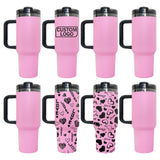 USA warehouse-20pack  2025 Valentine's Day gift pink powder coated mirror black plated underneath 40oz H2.0 tumbler for laser engraving