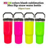 20 pack USA warehouse blank sublimation neon colors 30oz flip top straw tumbler water bottle