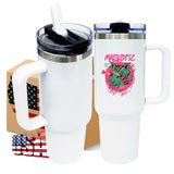 New Style double walled stainless steel vacuum insulated blank sublimation macaroon white 40oz leak proof removable flip straw tumbler cups with handle and straw