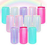 16oz shimmer glitter glass beer cans with PP lids for sublimation-25pack USA warehouse