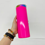 China warehouse_ 25 pack 20oz stainless steel Neon colored rainbow underneath straight tumblers with colored pp lids_Gabby