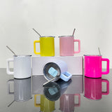 25 pack 10oz blank sublimation coffee travel mugs with removable plastic handle ,Magnetic Sliding Lid and metal straw