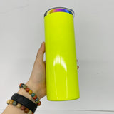 China warehouse_ 25 pack 20oz stainless steel Neon colored rainbow underneath straight tumblers with colored pp lids_Gabby